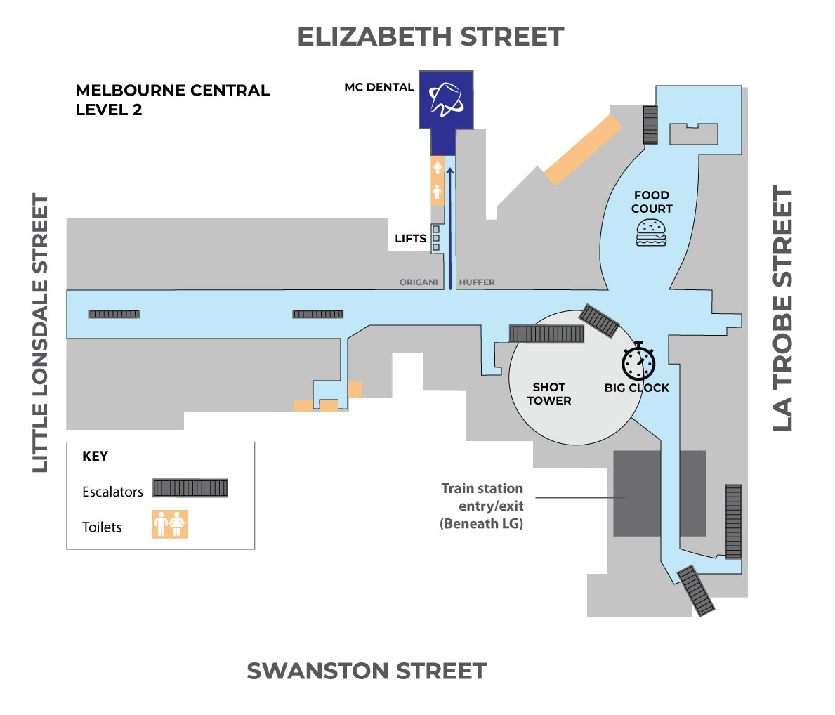 MC Dental Melbourne Central wayfinding map