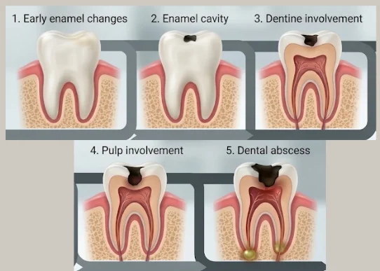 What are the stages of tooth decay